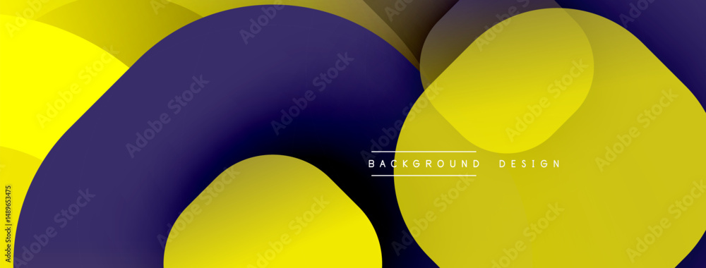 Poster abstract shapes overlap, creating vibrant yellow, purple gradients. modern design, smooth transition