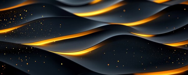 Abstract dark and gold luxury wave shapes background with overlap layers. Luxury realistic dimension concept. 3d paper cut style. Modern elegant banner template design.