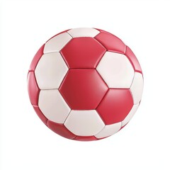 Fototapeta premium Red and White Soccer Ball with Hexagonal Pattern on White Background