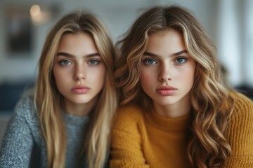 Angry mother and teenage daughter sit separate back to back after family fight or quarrel, avoid talking. Generation gap concept