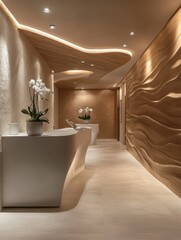 The interior showcases an elegant and modern spa reception space