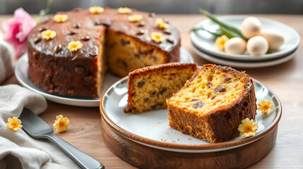 Simnel cake .Traditional English easter cake with marzipan.