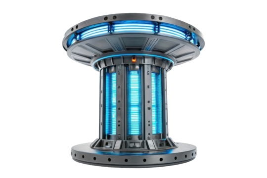 PNG Futuristic sci-fi energy reactor with blue light in a silver metal structure