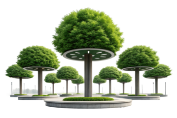 PNG Futuristic urban trees in a modern park setting