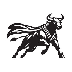Hero Bull Vector Logo – Strong Charging Mascot with Cape