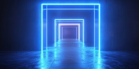 Abstract glowing blue square lines on dark blue background. Modern shiny blue geometric lines design. Futuristic technology concept. Suit for banner, brochure, cover, poster, presentation