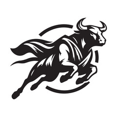Hero Bull Vector Logo – Strong Charging Mascot with Cape