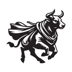 Hero Bull Vector Logo – Strong Charging Mascot with Cape