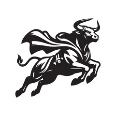 Obraz premium Hero Bull Vector Logo – Strong Charging Mascot with Cape
