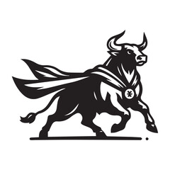 Dynamic Bull Logo in Motion – Caped Animal Symbol Vector Illustration