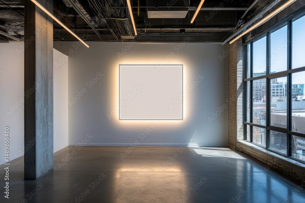 Poster empty gallery wall with large blank canvas