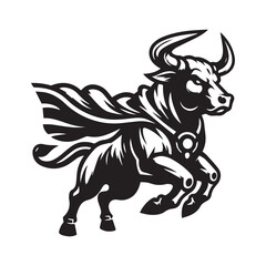 Bull with Flying Cape Logo – Powerful Animal Emblem in Vector Style