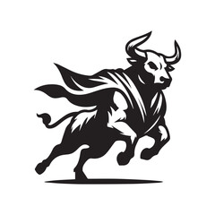 Bull with Flying Cape Logo – Powerful Animal Emblem in Vector Style
