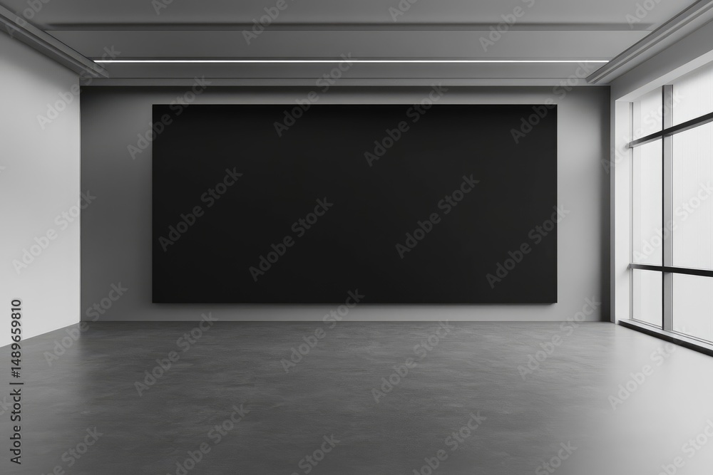 Poster empty gallery space with large black canvas