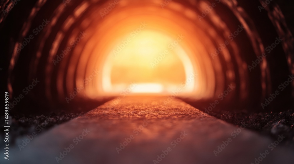 Poster a warm glow illuminates a tunnel, guiding the way forward with optimistic light as the sun sets in t