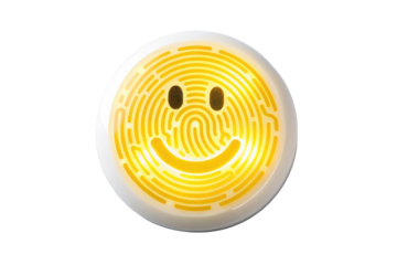 PNG Glowing yellow smiley face with maze pattern on black background