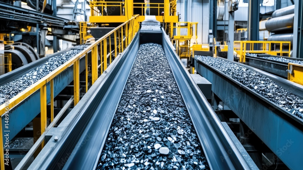 Fototapete modern conveyor system sorting mixed ferrous and non-ferrous metals