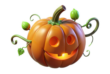 PNG Smiling pumpkin jack-o'-lantern with vines and leaves for halloween decor