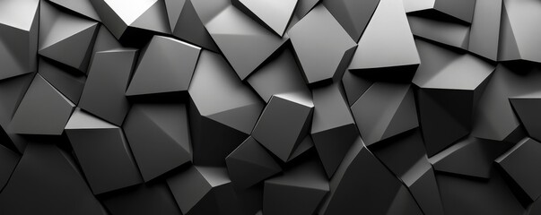 Abstract black and grey geometric triangle overlap layer background. Modern dark grey metallic wide banner with space for your text. Paper style. Suit