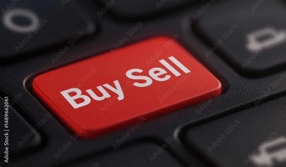 Poster close-up of red buy sell key on a computer keyboard