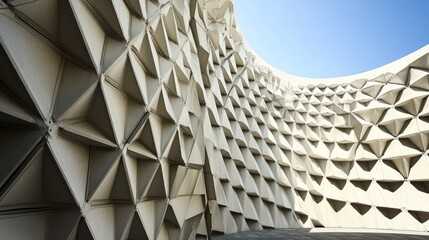 Geometric concrete wall, outdoor, sunny day, architectural detail, design