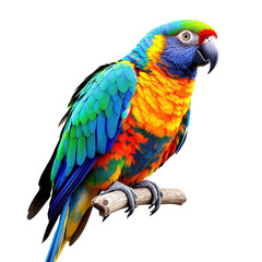 Obraz premium Colorful Parrot Perched on a Branch on Transparent Background