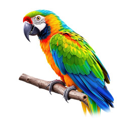 Obraz premium Colorful Parrot Perched on a Branch on Transparent Background