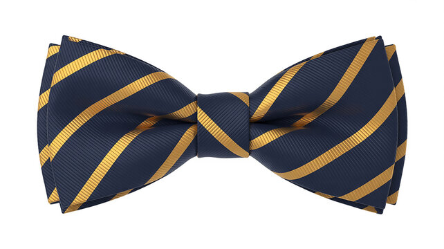 Navy blue and gold striped bow tie mens formal accessory
