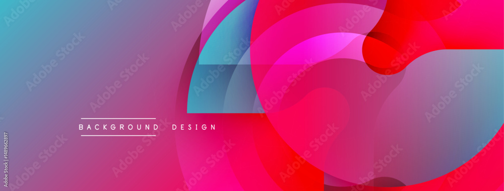 Poster Abstract vibrant background. Overlapping shapes create dynamic visual effect. Gradient colors blend smoothly, modern design element.