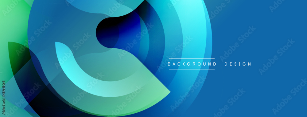 Poster abstract flowing shapes, vibrant blues, greens create dynamic background. modern design elements sug