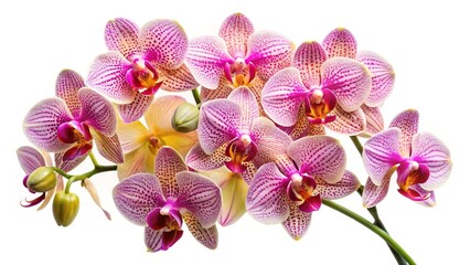 Beautiful vibrant Phalaenopsis orchids with stunning patterns and a clean white background