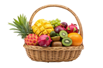 PNG Vibrant fruit basket with mango, pineapple, kiwi, and citrus