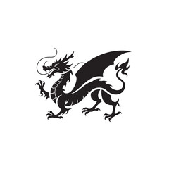 Black Dragon Silhouette – Fantasy Creature Illustration