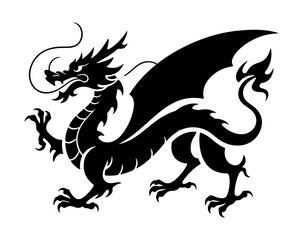 Fototapeta premium Black Dragon Silhouette – Fantasy Creature Illustration