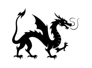 Obraz premium Black Dragon Silhouette – Fantasy Creature Illustration