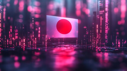 abstract financial landscape featuring Japan flag embedded in trading algorithm lines and fluctuating index curves