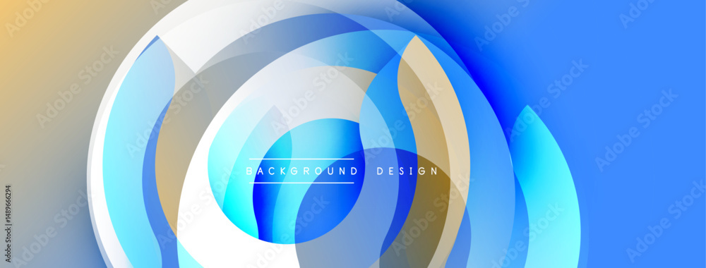 Poster abstract blue design features layered circles, gradient colors. modern background evokes movement, d