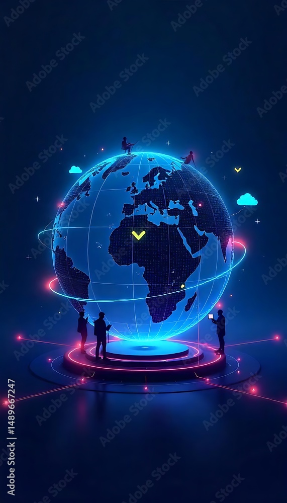 Aufkleber generative ai illustration of a global network with people using technology