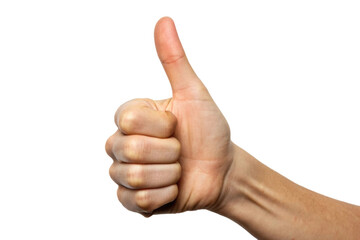 PNG Close-up of caucasian adult male hand giving thumbs up gesture on black background