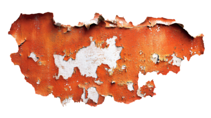 a peeling orange paint on a white wall