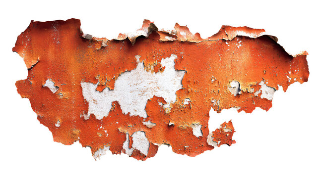 a peeling orange paint on a white wall