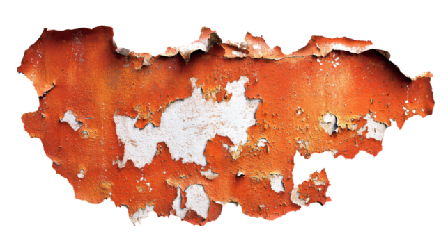 a peeling orange paint on a white wall