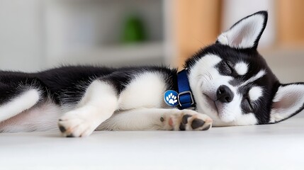 Adorable Sleeping Siberian Husky Puppy