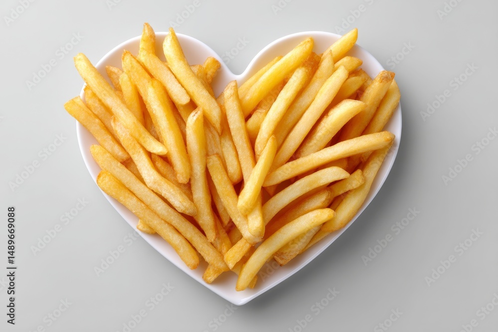 Aufkleber a 2d flat illustration of crispy fries arranged in a heart shape on white background