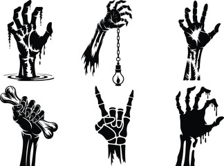 Zombie Hand Rising Silhouette Clipart SVG Bundle, Zombie Hand Black Vector Illustration Set. Scary Zombie Claw Hand, Zombie Hand Breaking Ground, Undead Zombie Hand, Zombie Hand Reaching Up.