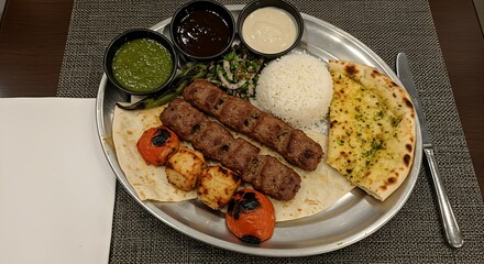 Kebab Platter with Rice and Bread