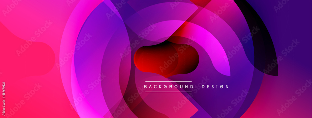 Poster Abstract vibrant layers create flowing circular shapes. Gradient colors blend from pinks to purples, modern design element.