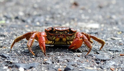 A close-up captures the rugged texture and vibrant colors of a land crab