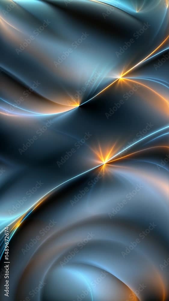 Wall mural abstract blue and gold wave background with swirling light effect and sparkling starbursts. loop ani