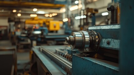 Fototapeta premium Freshly painted CNC lathe in clean workshop environment